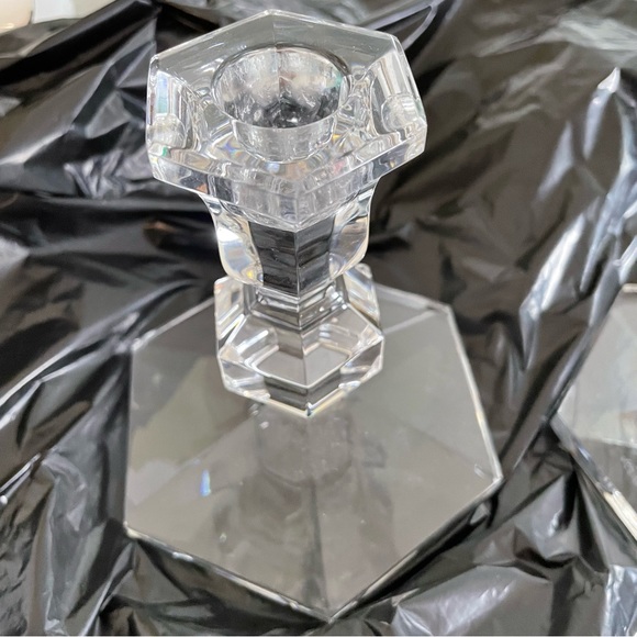 Vintage Val St Lambert Crystal Candlestick Holders 6.75” Tall Set of Two 1960 - Picture 2 of 7